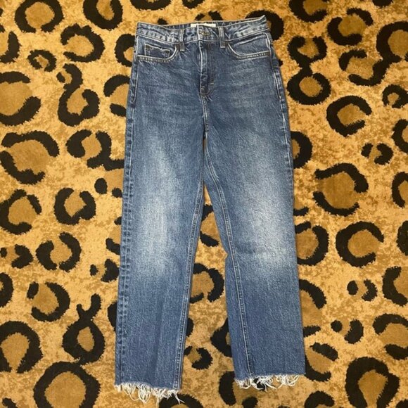 Topshop straight blue jeans womens size 26 waist 24 length cut frayed - Picture 2 of 6